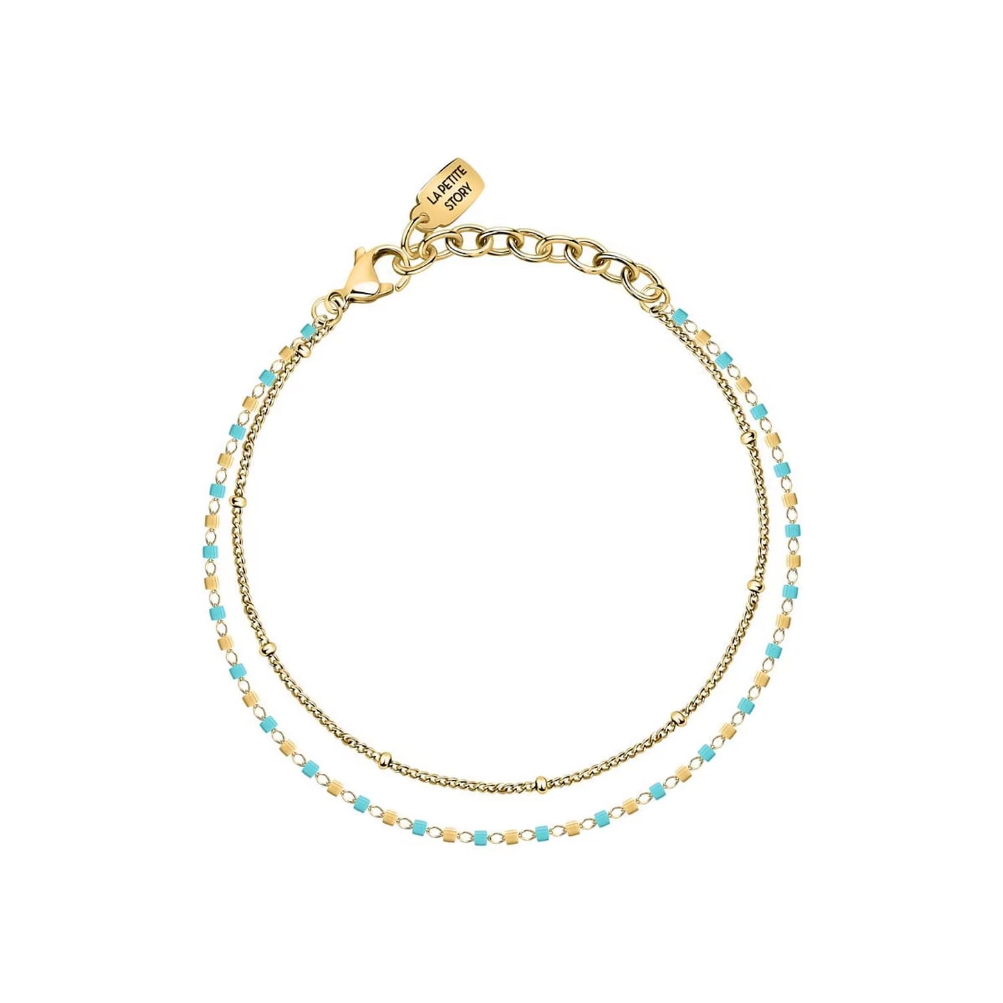 Bracelet LA PETITE STORY en Acier Jaune et Email Turquoise